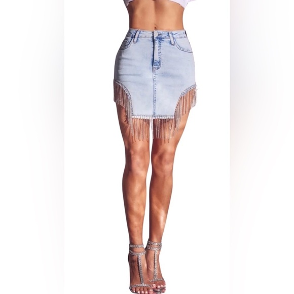 Dresses & Skirts - ‼️Rhinestone denim mini skirt‼️